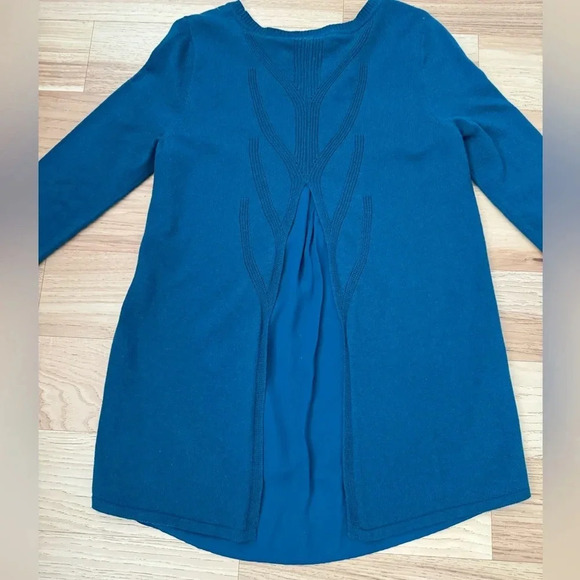 Soft surroundings M mixed media sweater tunic top in teal, wool blend - Picture 7 of 11
